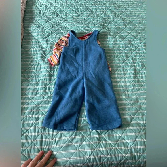 Disney Junior Minnie Girl 12 m Overalls 2 pc Blue with striped long Sleeve top - Picture 10 of 11